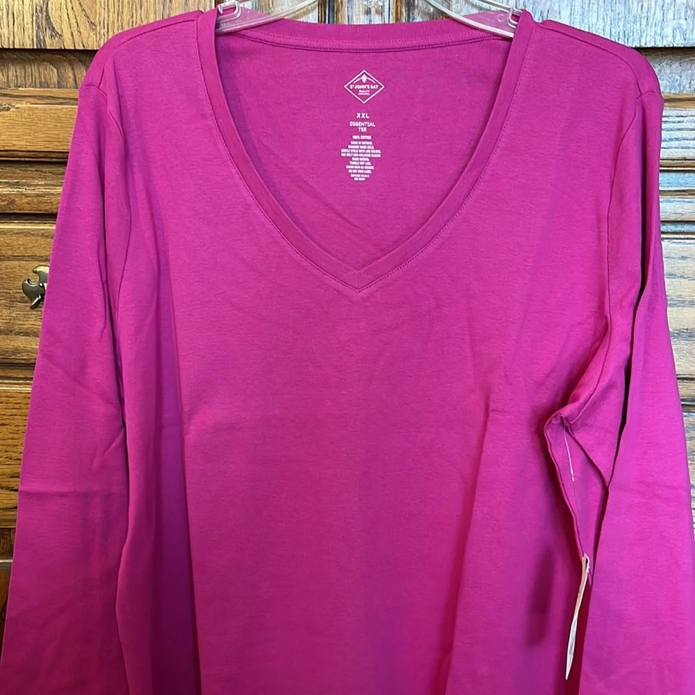 #NWT ST JOHNS BAY FESTIVAL FUSCHIA L/S V NECK TEE SHIRT. SZ XXL - Picture 2 of 4
